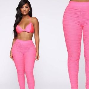Fashion Nova Neon Pink Ruched Leggings
